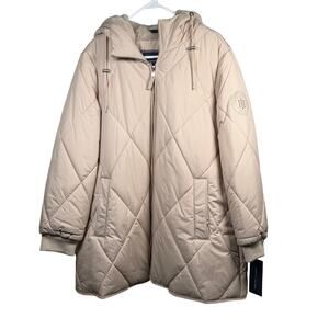 Tommy Hilfiger Jacket Women's Large Mid Weight Quilted Puffer Cream Beige NWT